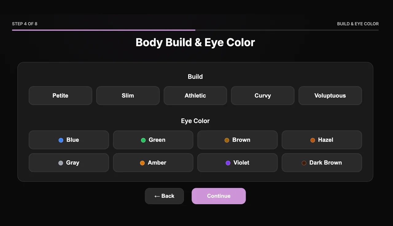 Shape your companion: body type & eye color